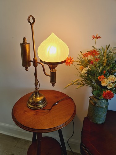 Antique brass table - table, lamp