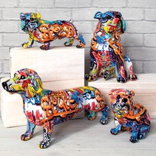 Graffiti Art Resin Figurine Dog Scupture Ornament Bulldog Statue Home Decoration