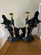 Grim Reaper Pair Candlestick Holders Stunning Brand New Rare Gothic