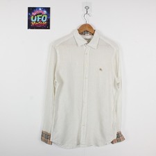 Burberry Brit Long Sleeve Linen Shirt Mens Medium Striped Nova Check Cuffs