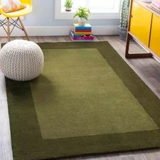Olive Green Wool Hand Tufted