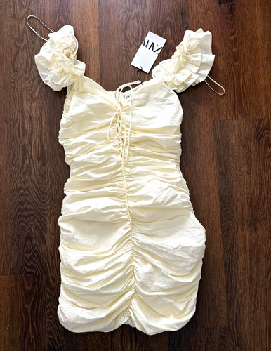 Zara white linen ruched ruffle - zara,