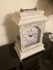 Antique Style Flower Painted Wood Bureau Clock in Storage Box Off White