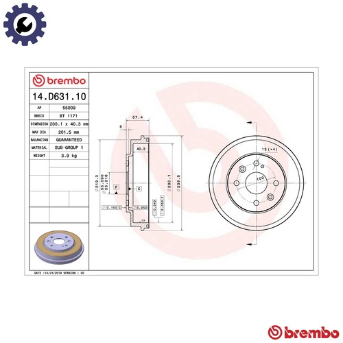 Brake drum d631 10 for - 2x, 14.d631.10