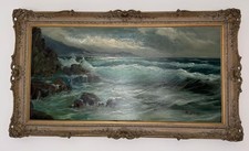 Huge vintage oil painting on canvas Seascape nautical signed framed