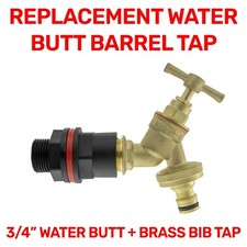 BRASS BIB BARREL TAP + 3/4" WATER BUTT, BEER REPLACEMENT TAP HOZELOCK COMPATIBLE