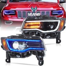 Pair L+R Black Clear Projector Headlight Lamp For Jeep Grand Cherokee 2014-2022