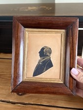 Antique Gold Highlighted Paper Cut Silhouette Profile Portrait Of Gentleman