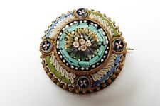 Vintage Italian Micro Mosaic & Millefiori Glass Cane Gold Tone Brooch