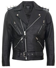 Men's Stylish Brando Casual Black ''Ghostrider'' Spiked Leather Biker Jacket