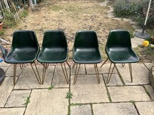 Made.com Next Kendal Leather Dining Chairs X4 In Green With Brass Legs