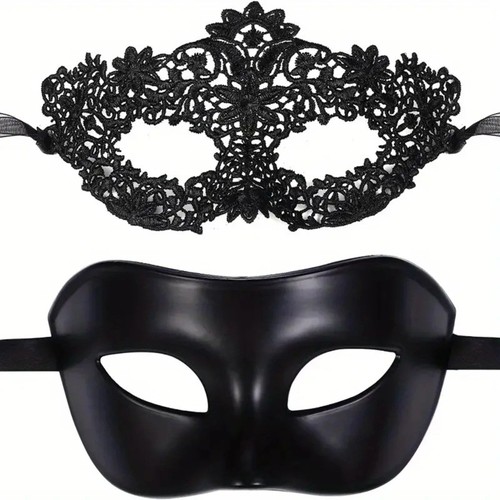 2pcs black lace masquerade - black,