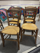 Set of 4 French Parisian Mid Century Rattan / Straw Bistro Dining Chairs