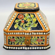 Vintage Indian Mughal Hand Painted Octagon Marriage Trinket Jewelry Box Hut