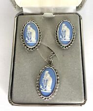 Wedgewood London Cameo Necklace & Earrings Full Set With Hallmarks & Box