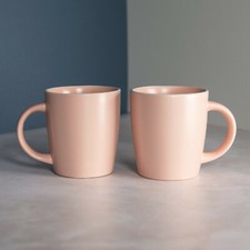 Set of 2 Pastel Pink Stoneware Coffee Mugs 350ml Cups Drinks Tea Hot Chocolate