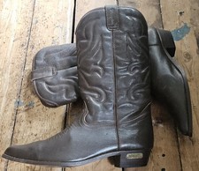 Wrangler Brown Leather Cowboy Boots, UK s.10, Stitch/Pull Tabs, Lined/Logo