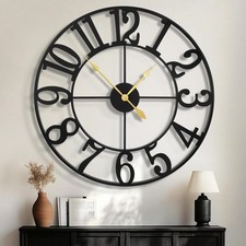 Oversized 31” Metal Wall Clock Silent Battery Operated Vintage Home Decor