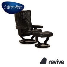 Stressless Wing Leather Armchair Black Including Ottoman Manual Function
