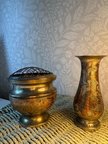 Vintage indian etched brass