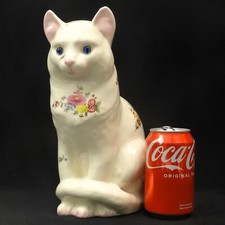 Large Plichta Bovey Tracey Wemyss Glass Eyes Cat Figure 11" 1930-50's Floral - 2