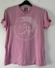 Diesel T Shirt Women Large Pink Only For The Brave Graphic Logo Short Sleeve Top