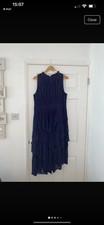 Ted Baker Navy Embroidered Tiered Midi Dress Size 5 Or 16 Worn Once Excellent