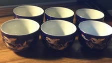 Set Of 6 Cobalt Blue With Cranes Decoration Sake Tea Bowls
