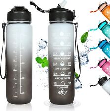 Avyli Sports Water Bottle, 1L, BPA Free, Leak Proof, Tritan Plastic, Time Mark