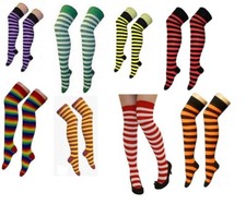 Ladies Over The Knee Stripe Socks Thigh High In Various Colours For  Fancy Dress