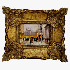 Framed cityscape snow scene