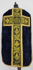 Antique French Velvet Catholic Priest Vestment Roman Chasuble With Galloon Trim 