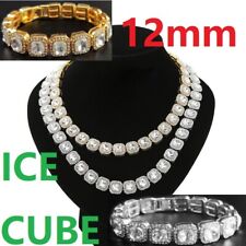 12mm Ice Cub Bling Men Cuban Link Chain Hip Hop Miami Diamond Iced Necklace Out