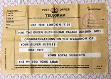 Vintage Ulster Irish Linen Tea Towel H.M Queen Silver Jubilee Telegram Post Offi