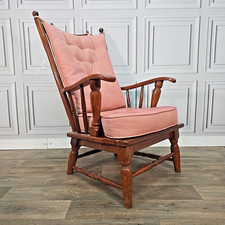 Vintage Oak High Back Armchair Solid Turned Wood - Cushions – Rustic Country