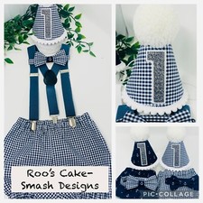 Baby Boys Cake Smash Outfit Smash Navy Gingham Cotton Party Birthday Set