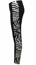 Womens Ladies Side Panel Leopard Animal Print Full Length Leggings Size 8-18 New