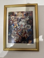 Vintage Needlepoint Tapestry Of A Group Of Cats Playing Cards/Gold Wooden Frame