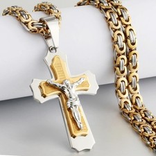 Men large two tone crucifix - men's,