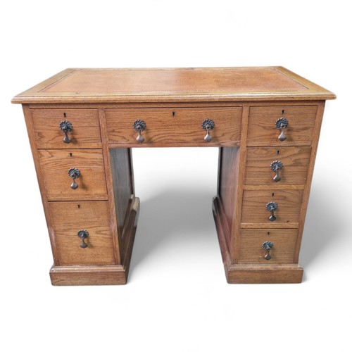 Antique oak pedestal desk - pedestal,