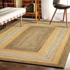 Jute Rug Carpet Mat Farmhouse Natural Handmade Braided Modern Rustic Look