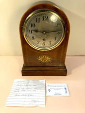 Mahogany Edwardian English Mantel Clock Antique Inlaid Timepiece Circa 1890