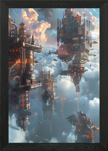 Steampunk city fantasy - city, framed