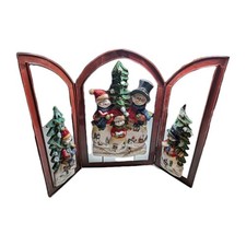 Fireplace Metal Snowman Christmas 3 Panel Holiday Retro Decoration L23B Box90