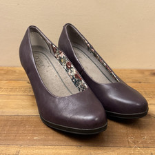 Hotter Angelica Purple Leather Court Shoes Size UK 6.5 2.5" Heel Aubergine