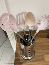 Stainless Steel Utensil Holder With 6 Pink Cooking Utensils