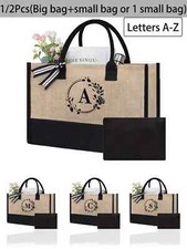 2Pcs Initial Canvas Tote Bag