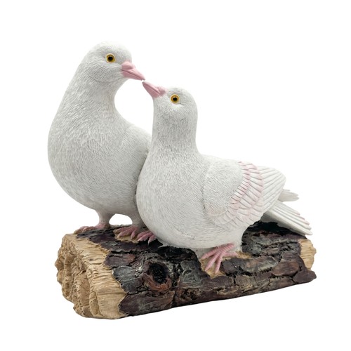 Dove figurine pair bark like - pair, bark-like