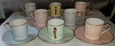Set Of 8 Vintage Noritake Harlequin Pastel Coloured China Coffee Cups & Saucers.