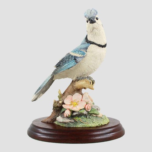 Blue jay with pink flowers - blue,